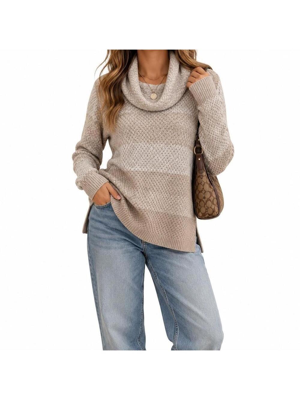 Coastal Grandmother Quiet Luxury 100% cotton Cowl Neck Knit Sweater